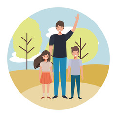 father with his children in the landscape avatar character