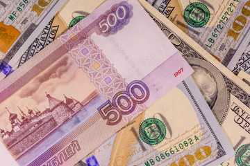 Background of the different american and russian banknotes
