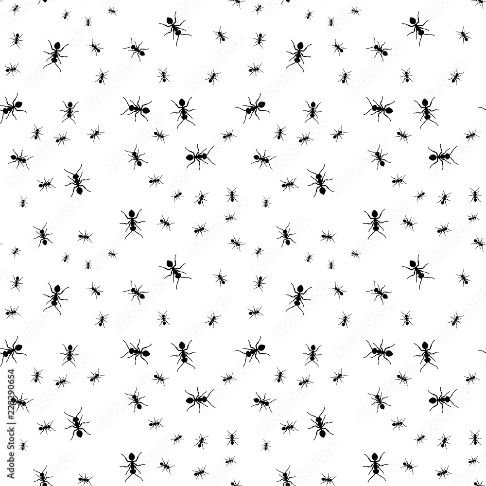Poster ant seamless pattern. black and white vector seamless pattern with ants. animal background.