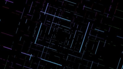 Grid background with 3D perspective and moving camera. Changing lines in maze.