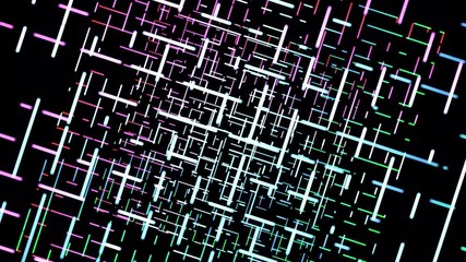 Grid background with 3D perspective and moving camera. Changing lines in maze.