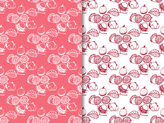 rambutan, longan, lychee tropical fruits seamless pattern