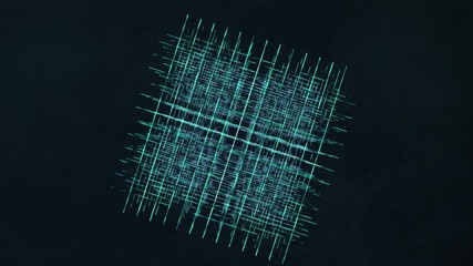 Cube grid background with 3D perspective and moving camera. Scienctific cubic maze.