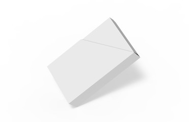 Blank box and slide trapezoid cover on isolated white background, mock up template for design presentation, 3d illustration