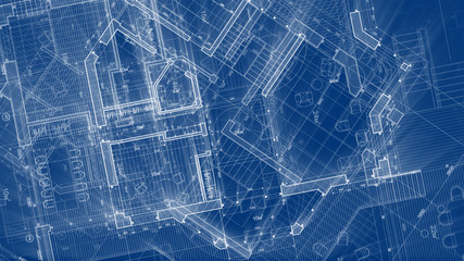 Architecture design: blueprint plan - illustration of a plan modern residential building / technology, industry, business concept illustration: real estate, building, construction, architecture