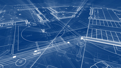 Architecture design: blueprint plan - illustration of a plan modern residential building / technology, industry, business concept illustration: real estate, building, construction, architecture