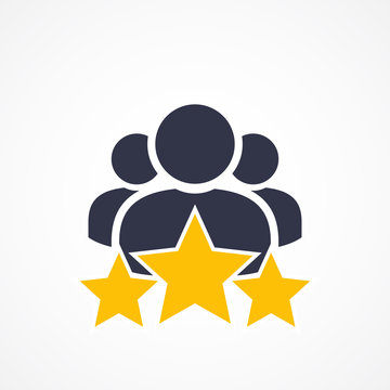 Customer Satisfaction Icon On White. Achievement, grade, ranking, star, user team icon. Client rating, executive, star user team icon - Vector