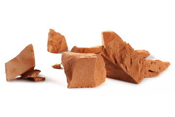 Shattered bricks isolated on white background