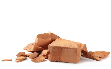 Shattered bricks isolated on white background