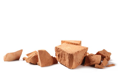 Shattered bricks isolated on white background