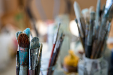 Paint brushes with blurred background