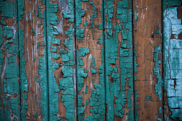 Old wooden door with teal paint