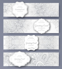 Fototapeta premium Set of wedding banners pages ornament illustration concept. Vintage art traditional, Islam, arabic, indian, ottoman motifs, elements. Vector decorative retro greeting card or invitation design.