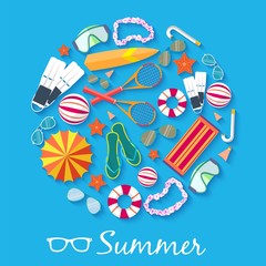flat summer vacation time background vector illustration concept