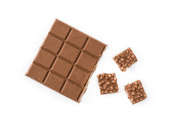 Christmas chocolate nougat isolated on white background. Top view

