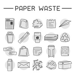 Waste paper icons set. Line style vector illustration - obrazy, fototapety, plakaty