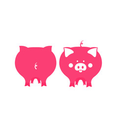 Cute pink pig front and back view. Symbol of 2019 Chinese New Year.