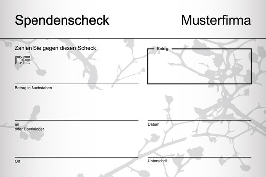 Spendenscheck Firmenname klein - Blumen wei&szlig;