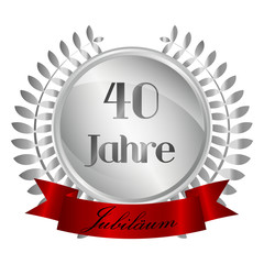 Medaille mit Lorbeeren und Banner - 40 Jahre - silber 3D