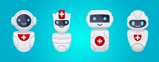Medical cute chat bot characters set. 