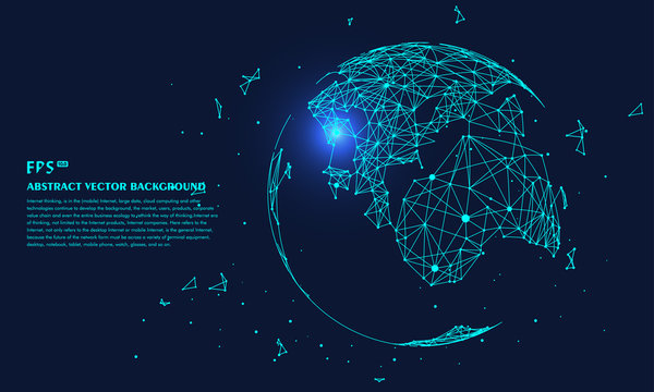 Polygonal connected technology internet big data background illustration, artificial intelligence