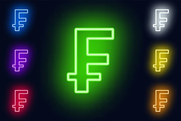 Neon Franc sign in various color options on a dark background .