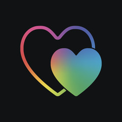 2 hearts. Simple icon. Rainbow color and dark background