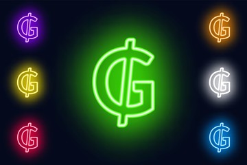 Neon Guarani sign in various color options on a dark background .