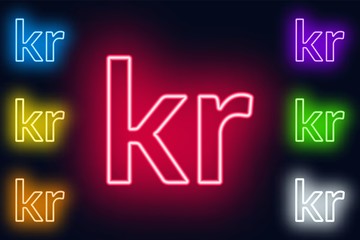 Neon Krone sign in various color options on a dark background .