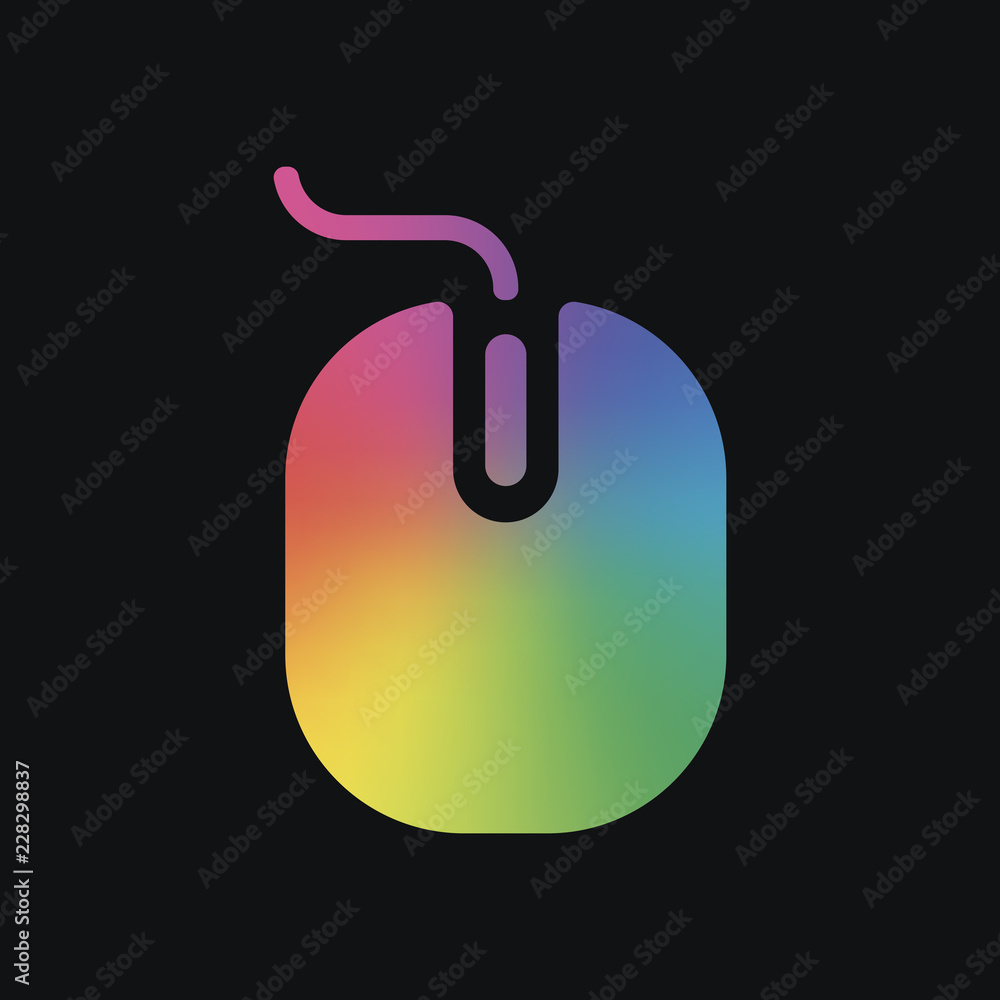 Poster computer mouse icon. rainbow color and dark background