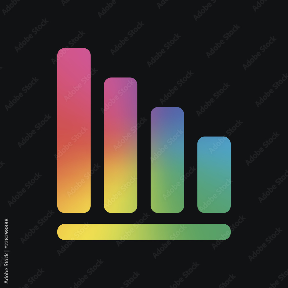 Poster declining graph line icon. rainbow color and dark background