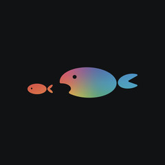 fish eating fist. Rainbow color and dark background