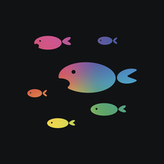 School of fishes. Rainbow color and dark background