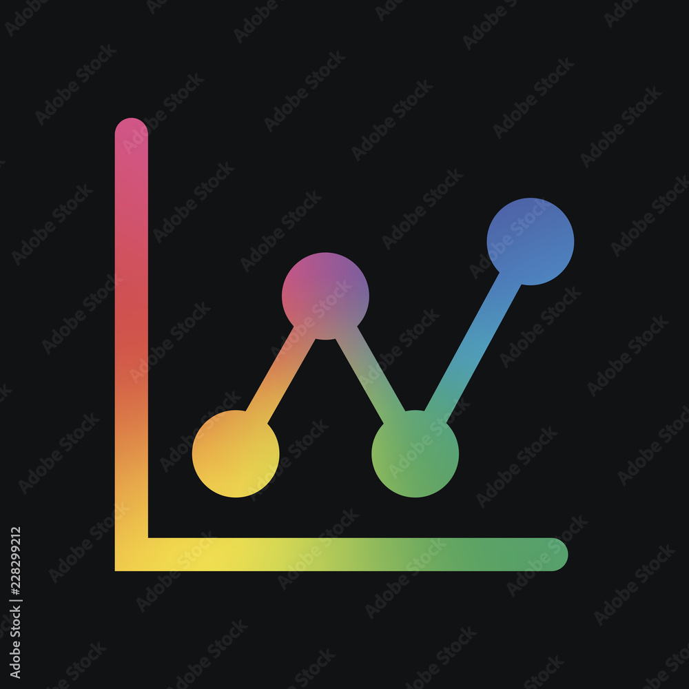 Poster growing graph line icon. rainbow color and dark background