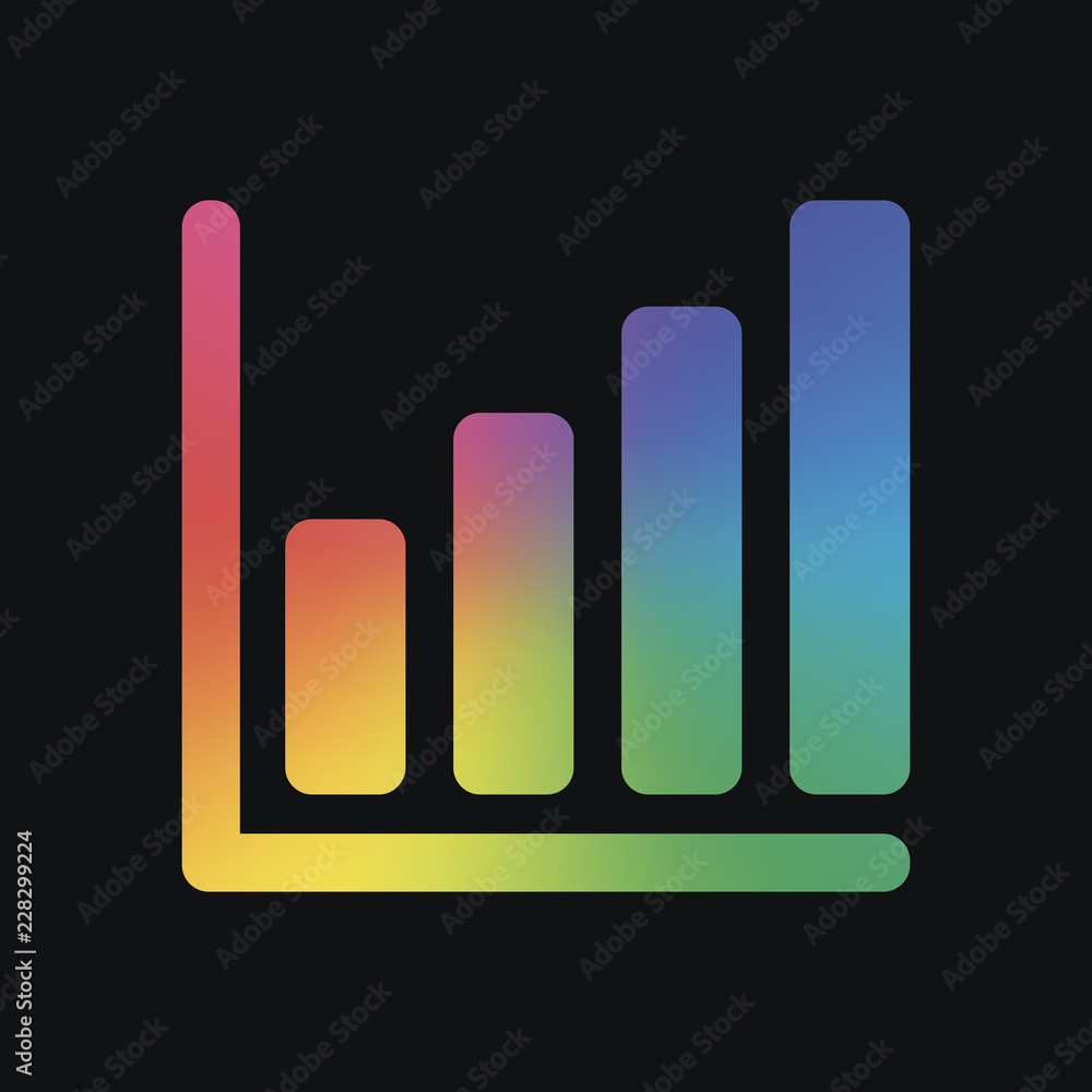 Poster growing graph line icon. rainbow color and dark background