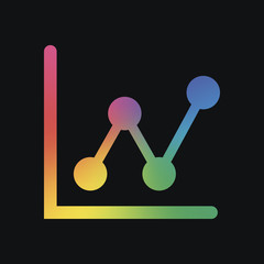 Growing graph line icon. Rainbow color and dark background