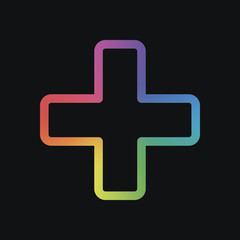 Obraz premium Medical cross icon. Rainbow color and dark background