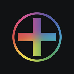 Medical cross icon. Rainbow color and dark background