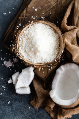 Coconut flakes in bowl