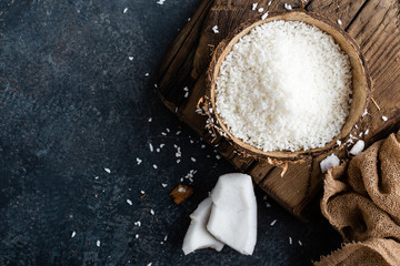 Coconut flakes in bowl