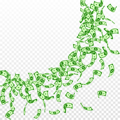 American dollar notes falling. Small USD bills on 