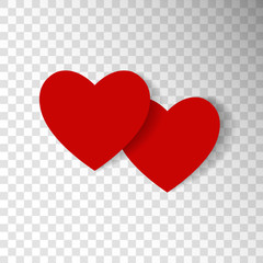 Red hearts isolated on transparent background. Love symbol. Design element for Valentine's day, t-shirt print, flyer, poster design.