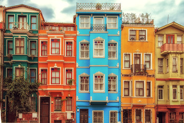  Colorful houses of the Balat district, Istanbul, Turkey.