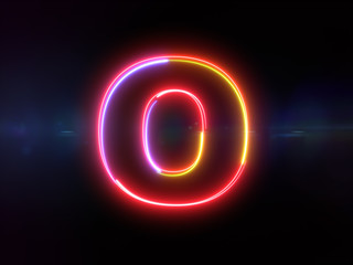 Letter O - colorful glowing outline alphabet symbol on blue lens flare dark background
