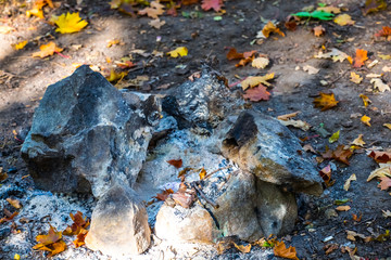 closeup fireplace with ashes