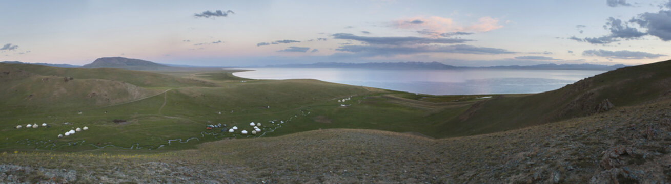 Steppe and Yurts Camp along the lake Song Kol, Kyrgyzstan
