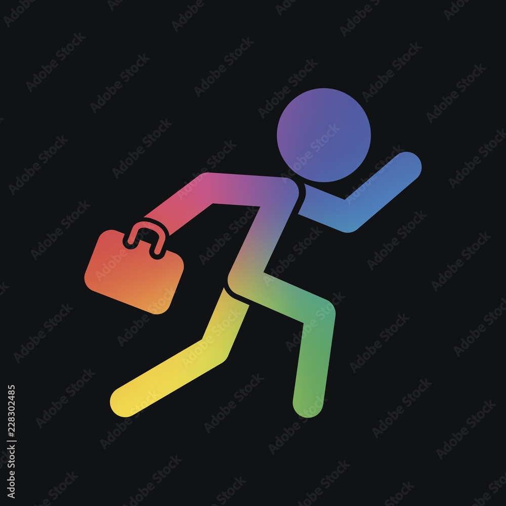 Poster running man with case. rainbow color and dark background