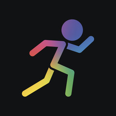 running man. simple icon. Rainbow color and dark background