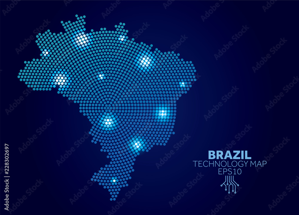 Poster Brazil dotted technology map. Modern data communication concept - Posters