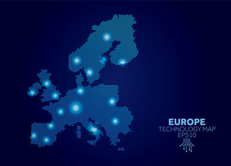 Europe dotted technology map. Modern data communication concept © ink drop